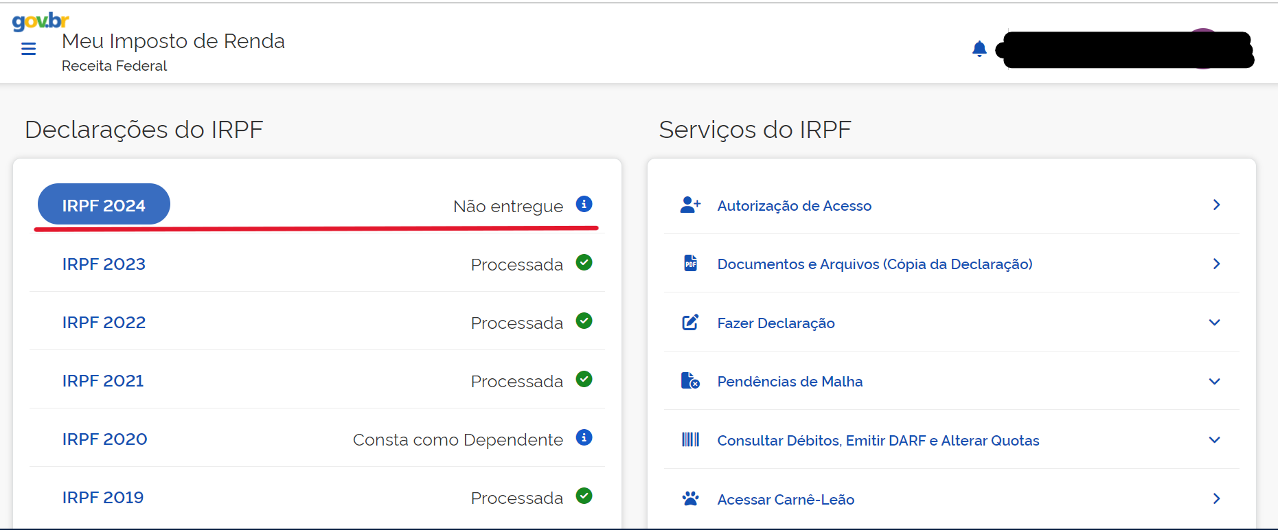 Como declara o imposto de renda com certificado digital | Foto da tela do portal da Receita Federal para a declaração do imposto de renda | Certificação digital | Blog da CertiSign