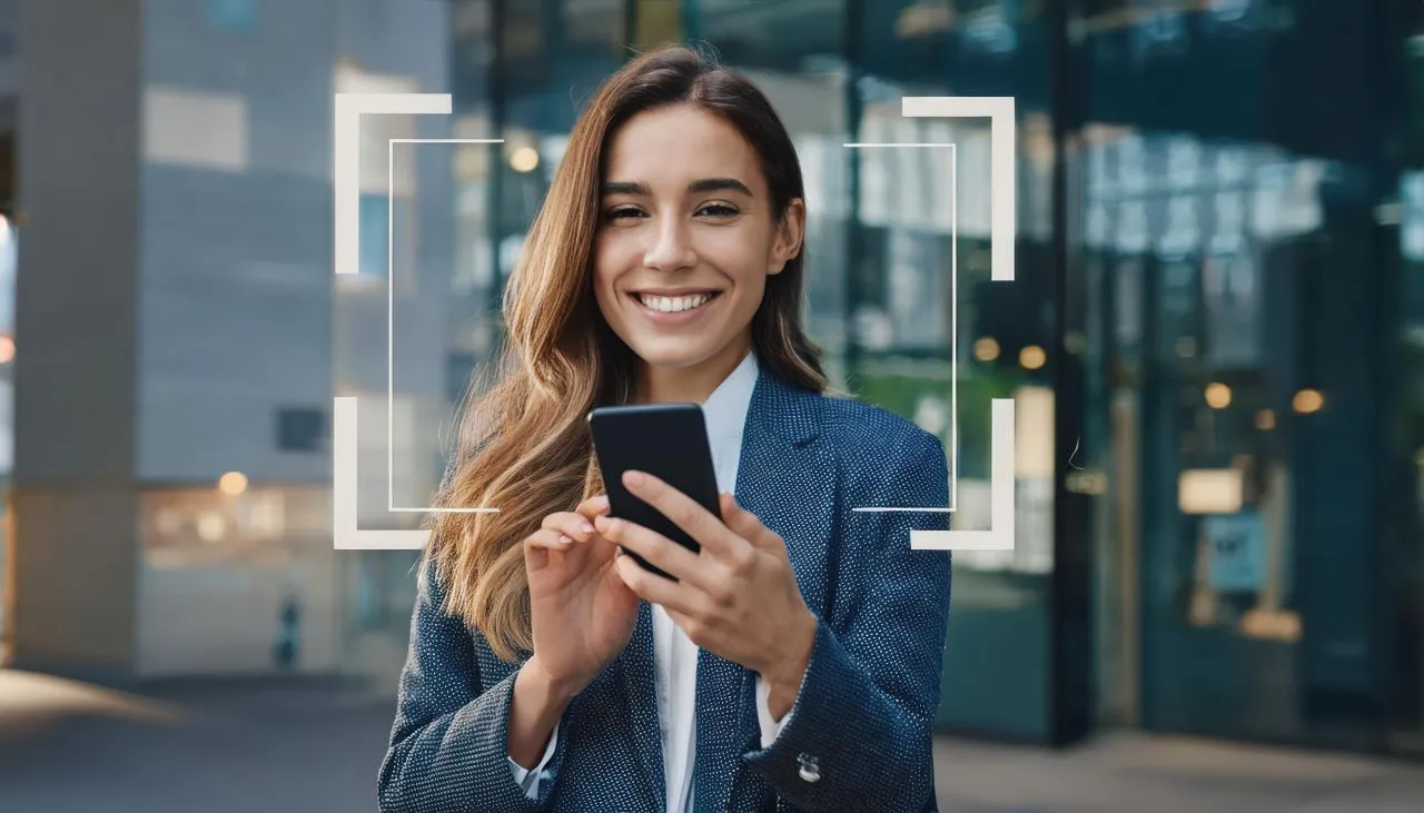O que é biometria facial? | Foto de uma mulher fazendo biometria facial pelo celular | Identificação Digital | Blog da Certisign