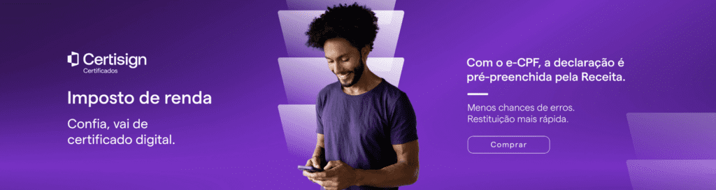 imagem com fundo roxo que mostra um homem mexendo no celular 